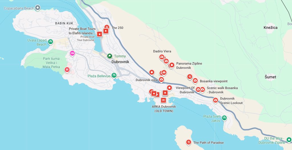 Dubrovnik hiking trails map